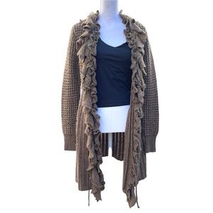 Brown Ruffle Longline Cardigan